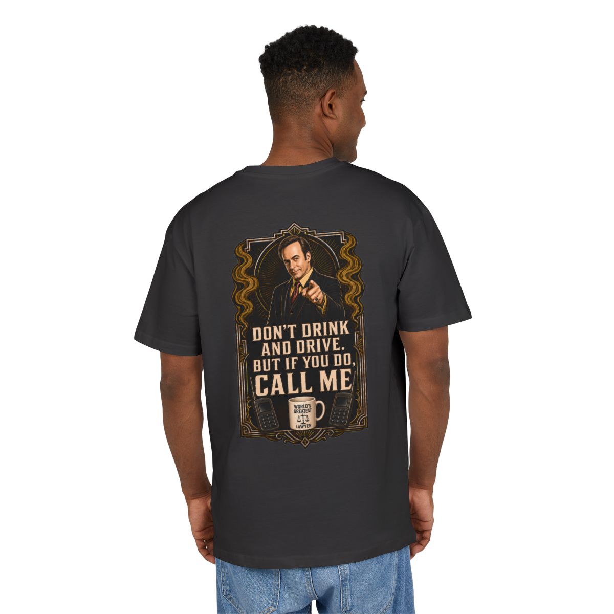 Man wearing Don’t Drink and Drive, back view