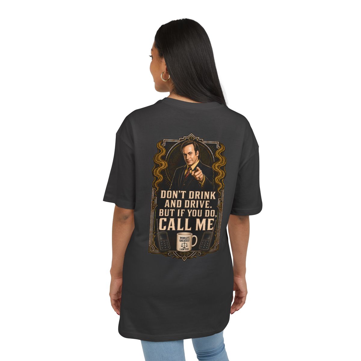 Woman wearing Don’t Drink and Drive, back view