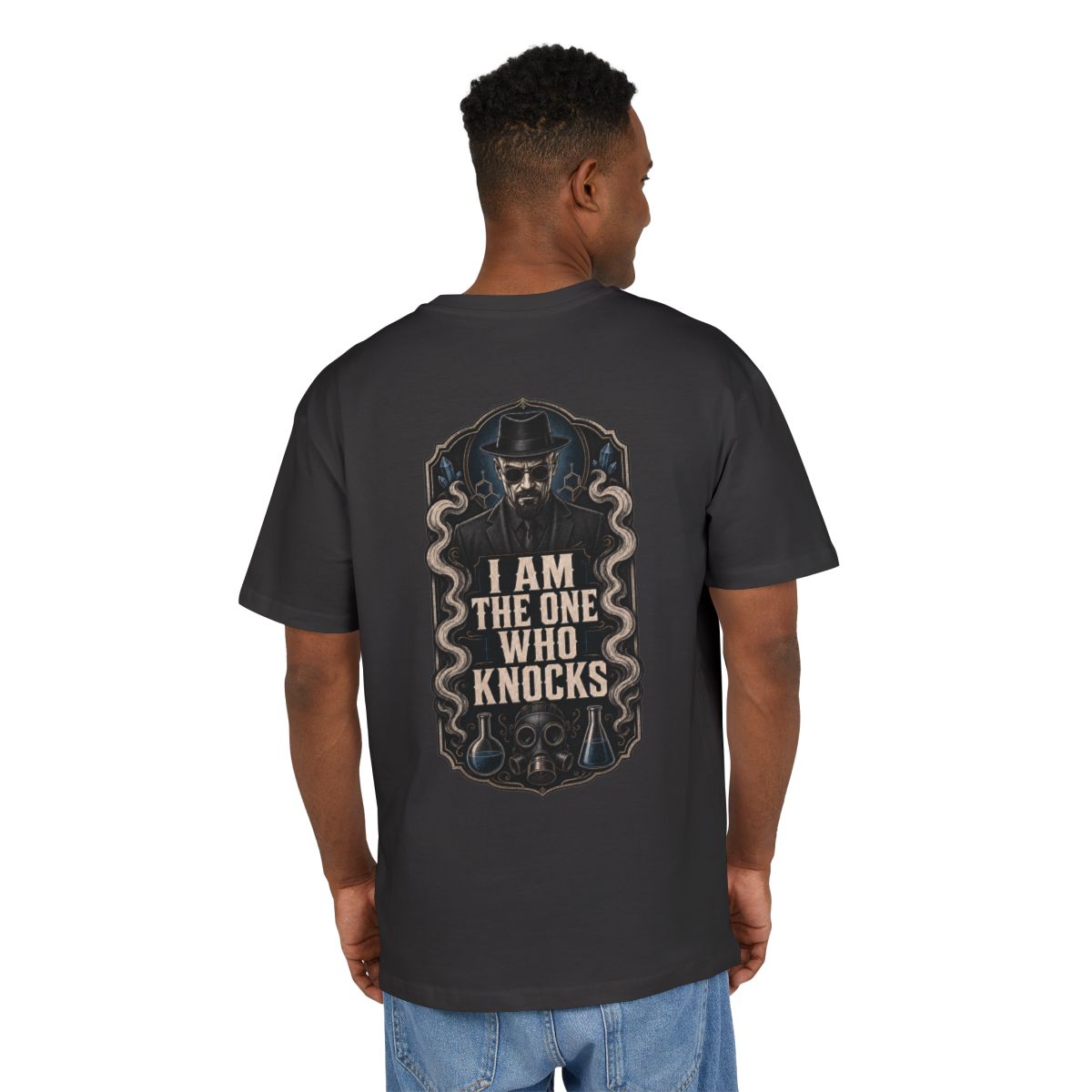 Man wearing The One Who Knocks, back view in Black