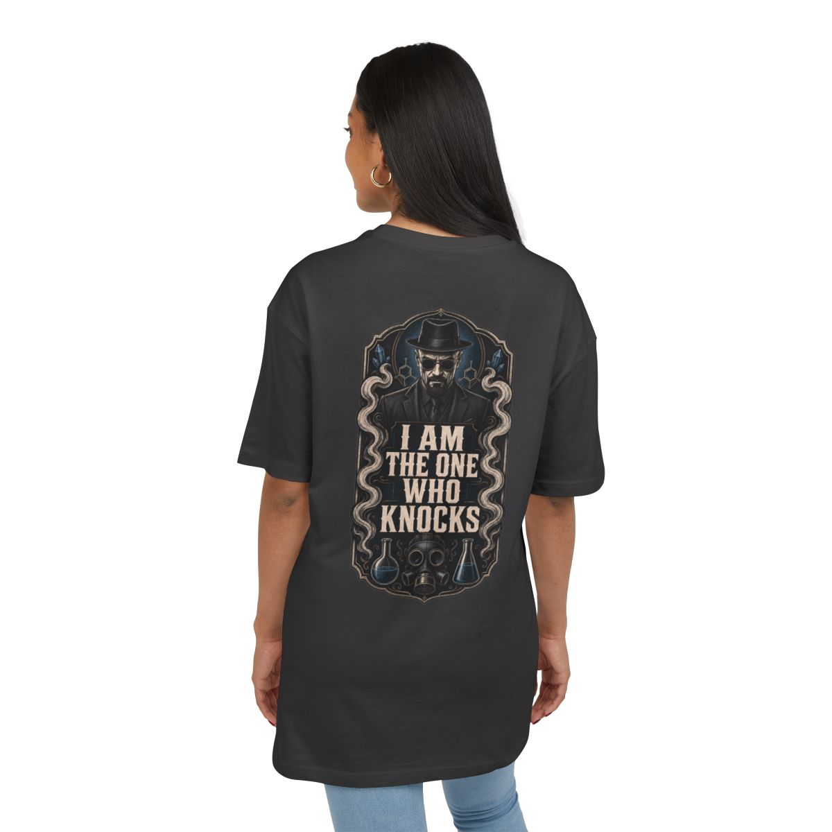 Woman wearing The One Who Knocks, back view in Black